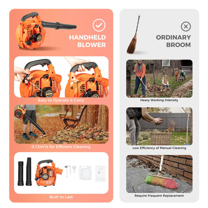 Gas Leaf Blower 25.4CC 2-Stroke 4.59ft³/h Commercial Handheld Gas Leaf Blower Grass Lawn Yard Dust Blowing Cleaning Tool