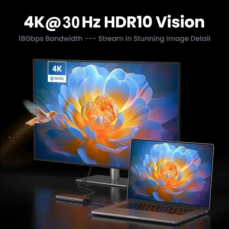 USB C Hub 4K30Hz Dock With HDMI RJ45 Ethernet PD100W