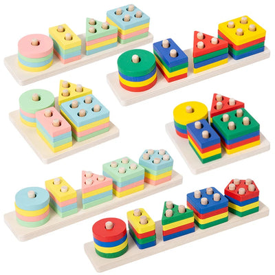 Montessori Toy Wooden Building Blocks Early Learning Educational Toys Color Shape Match Kids Puzzle Toys For Children Boys Girls - Smarsty
