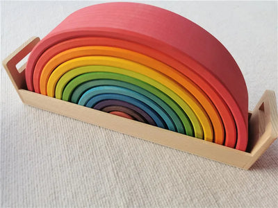 High Quality Wooden Toys Lime Wood Rainbow Arch Stacking Blocks Building Semi Color Sorting Peg Dolls Balls Slat for Kids Play - Smarsty