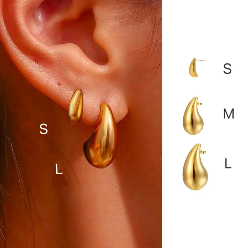 Vintage Chunky Water Drop Earrings in Gold Plated Stainless Steel - Smarsty