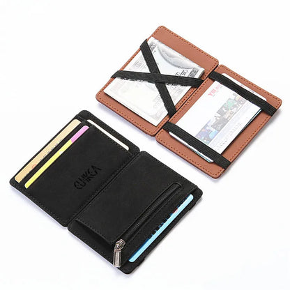 Mini Men Card Holder Wallets Zipper Coin Pocket Slim Magic Male Wallet Quality PU Leather Credit Bank Card Case Small Men Purses - Smarsty