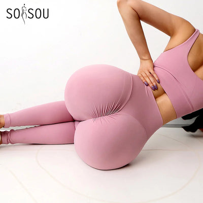 SOISOU Nylon Gym Yoga Pants Women Leggings For Fitness High Waist Long Pants Women Hip Push UP Tights Women Clothing 2 Types - Smarsty