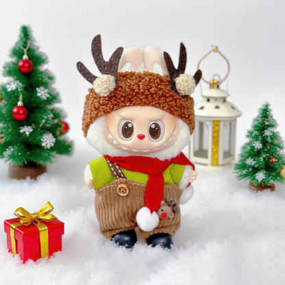 2025 NEW For 17cm Labubu Doll Christmas Clothes Christmas Red Deer Theme Set Labubu Accessories unique Christmas Gift