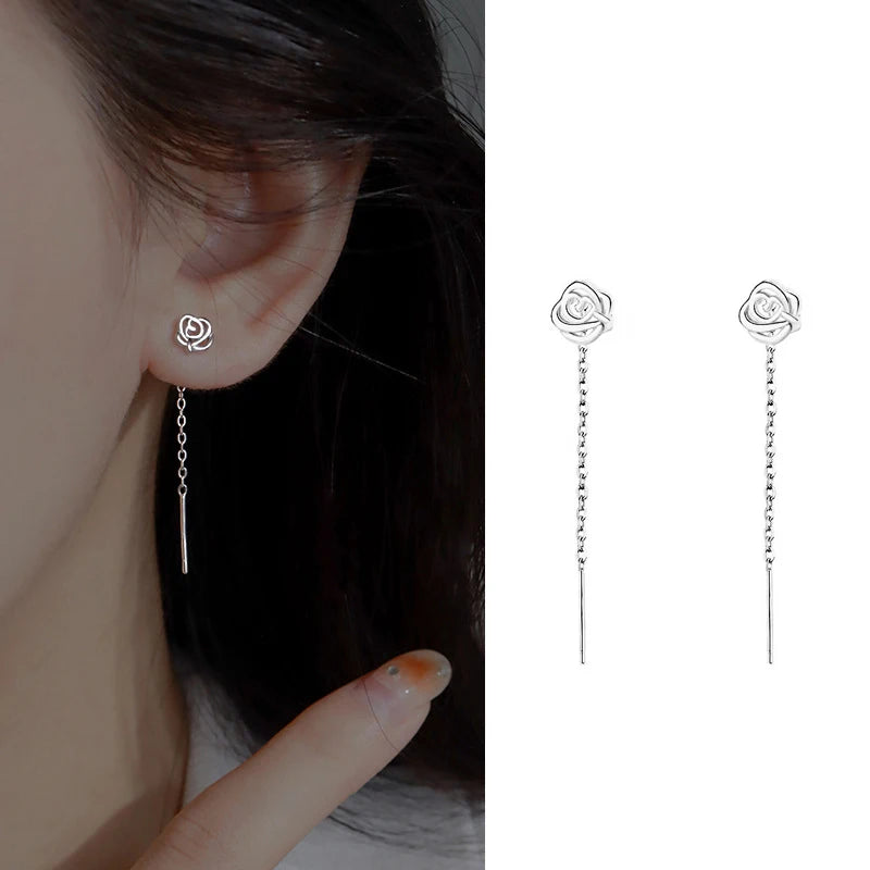 S925 Silver Tassel Drop Earrings for Women with Long Chains - Smarsty