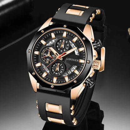 Fashion Men Watch with Auto Date and Silicone Strap - Smarsty