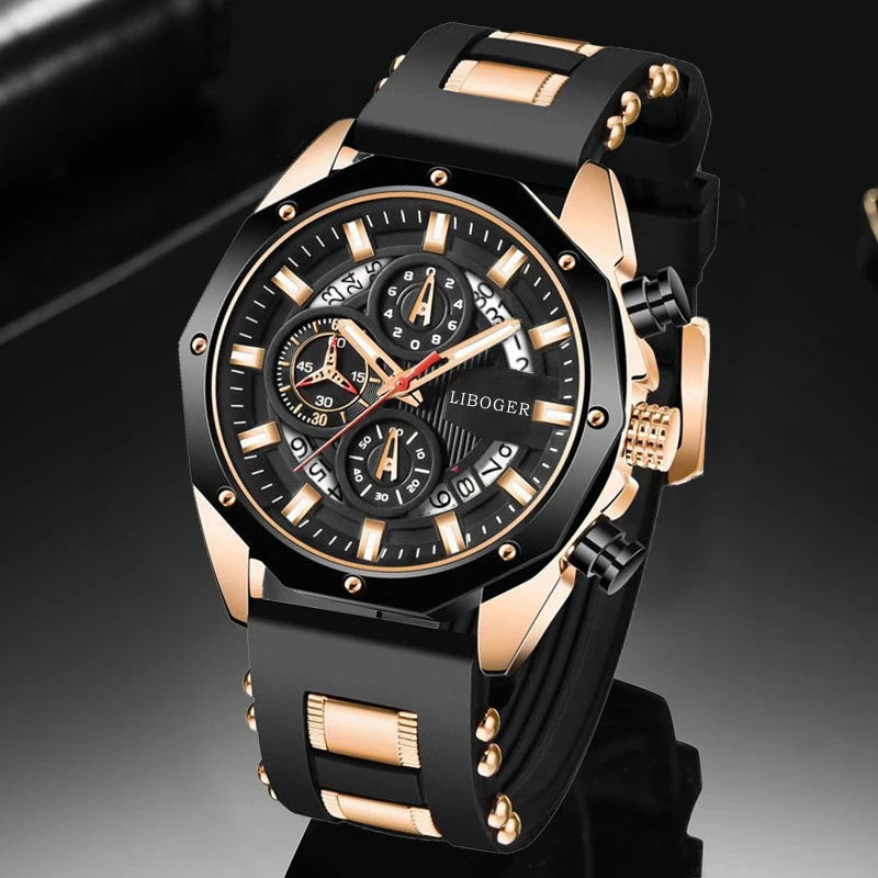 Fashion Men Watch with Auto Date and Silicone Strap - Smarsty