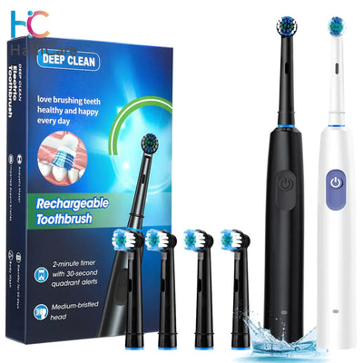 Smart Rotating Timing Electric Toothbrush, Rechargeable Rotary Toothbrush with 4 Heads, 5 Modes Setting Teeth Whitening Oral Car - Smarsty