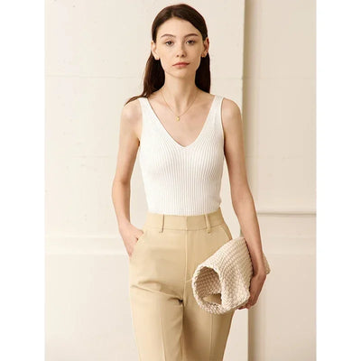 Amii Minimalism Summer New Women's Camisole Tops Office Lady Solid V-neck Sexy Slim Vest Girls Tank Streetwear Tops 12321058 - Smarsty