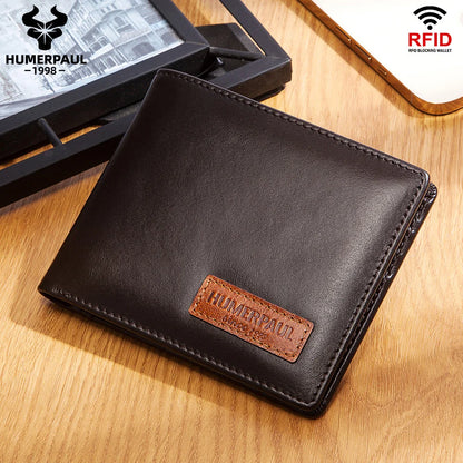 HUMERPAUL Airtag Wallet For Men Real Leather RFID Trifold Card Holder Case with ID Window Slim Anti-lost Purse - Smarsty