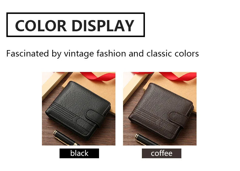Men's Slim Bifold Wallets Leather Multiple Card Holder Purses with Driver License ID Windows Man Short Wallet with Coin Pouch - Smarsty