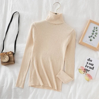 2025 Women Turtleneck Sweater Knitted Soft Pullovers Cashmere Jumpers Basic Solid Soft Sweaters Women Autumn Winter Casual Top - Smarsty