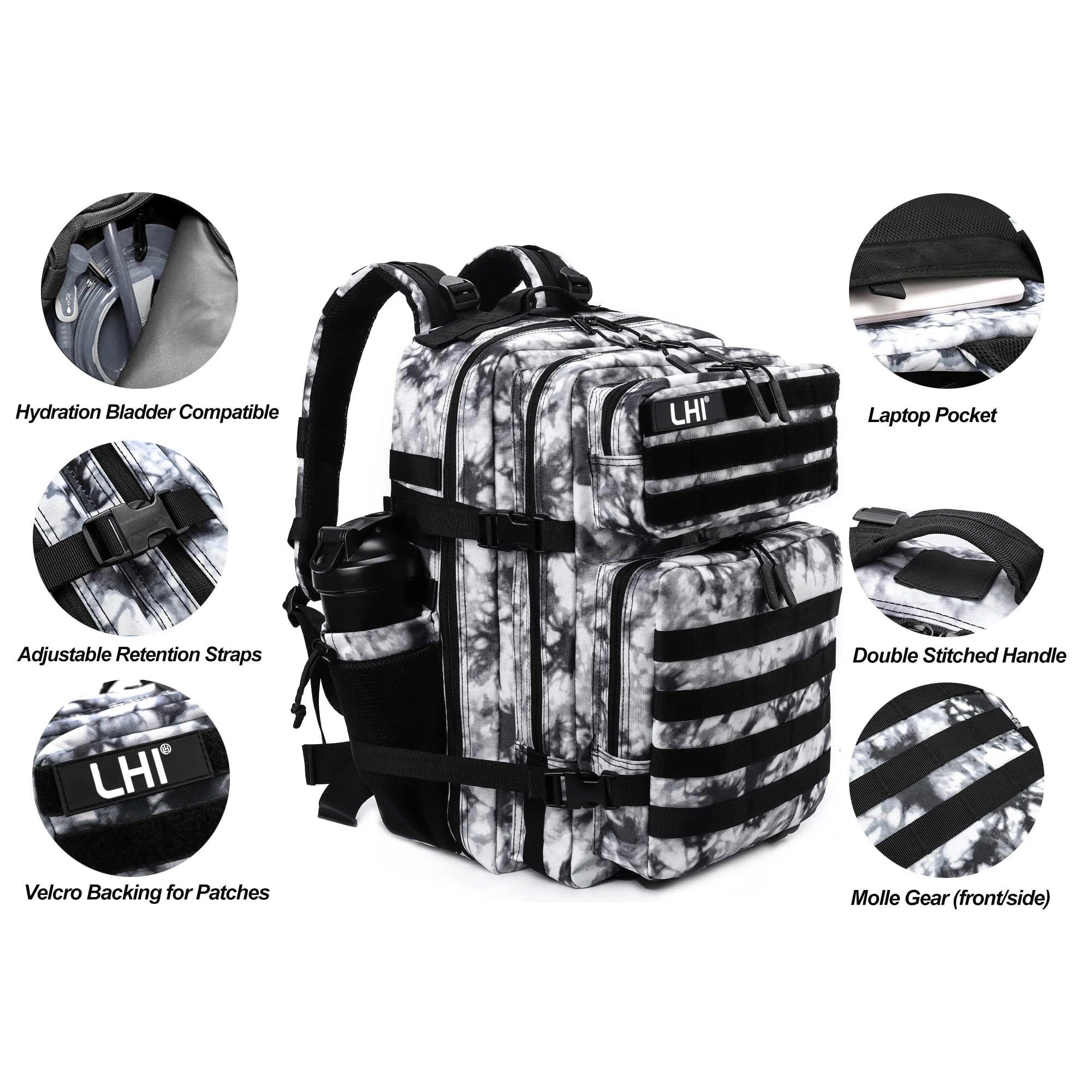 LHI 45L Tactical Backpack for Men and Women Large Athlete Gym Bag Outdoor Sports Hiking Survival Rucksack with Bottle Holder - Smarsty