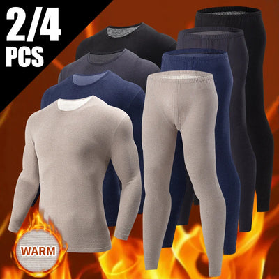 2/4 Pcs Men's Solid Color Simple Autumn And Winter Thermal Underwear Comfortable And Casual Bottoming Underwear Teenagers Pajama - Smarsty