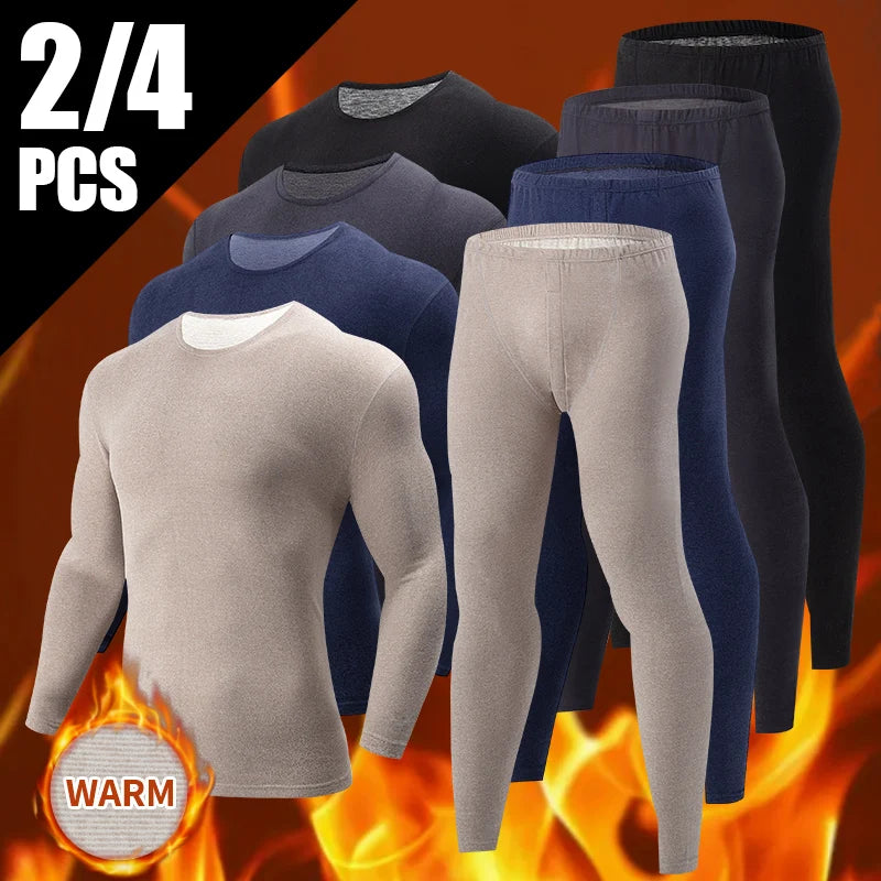2/4 Pcs Men's Solid Color Simple Autumn And Winter Thermal Underwear Comfortable And Casual Bottoming Underwear Teenagers Pajama - Smarsty