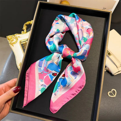 Bohemian Silk Square Scarf for Women Luxury Floral Print - Smarsty