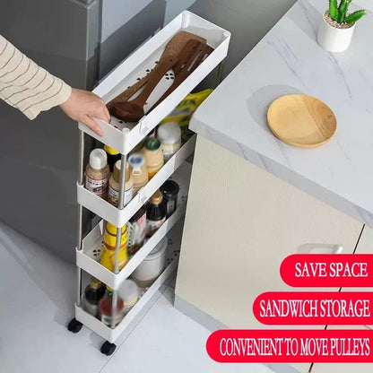 1pc 3/4 Tier Rolling Storage Cart High Capacity Storage Shelf Movable Gap Storage Rack Kitchen Bathroom And Livingroom Organizer