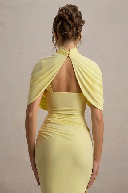 Mozision Half Sleeve Backless Ruched Sexy Maxi Dress Women Summer New Turtleneck Slim High Waist Evening Club Party Long Dress