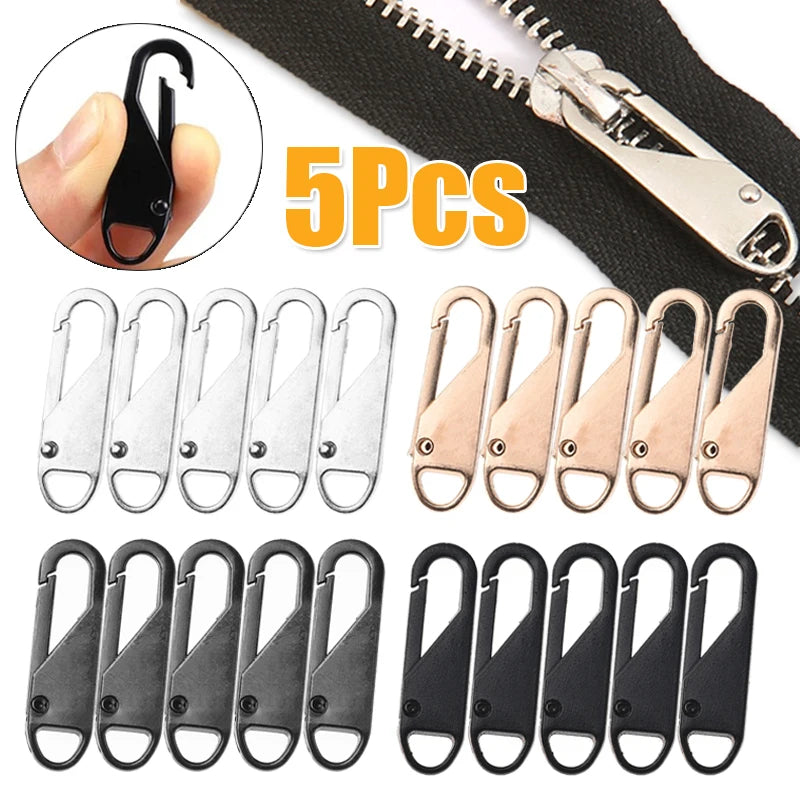 5pcs Universal Replacement Zipper Slider Metal Alloy Removal Zipper Puller Luggage Bag Zip Head DIY Craft Sewing Tool Repair Kit - Smarsty