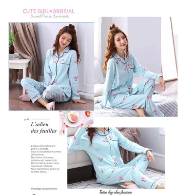 Women's Pajamas Set V-Neck Button down Top and Trousers Sleepwear Homewear Casual Nightwear Loungewear Autumn Winter Two-Piece - Smarsty