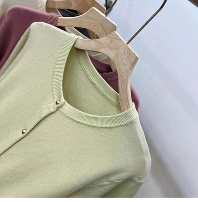 AOSSVIAO Long Sleeve Sweaters Cardigan Spring Autumn Women O-Neck Knitwear Tops Clothing Fashion Basic Tops - Smarsty
