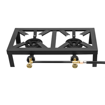 8000W Portable Double Burner Outdoor Gas Stove Propane Cooker with Adjustable 0-10Psi Regulator Hose for Patio Camping, BBQ