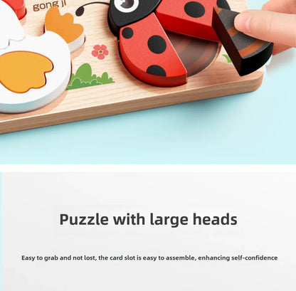Montessori Cartoon 3D Wooden Puzzle Animal Traffic Jigsaw Toys for Kids Early Learning Educational Cognitive Game Children Gifts by Smarsty