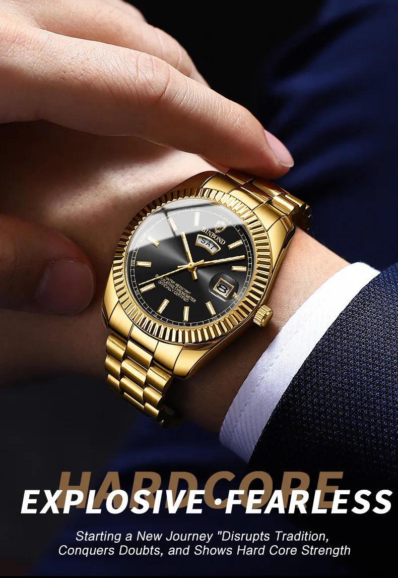 BINBOND Mens Waterproof Quartz Watch with Stainless Steel Band - Smarsty