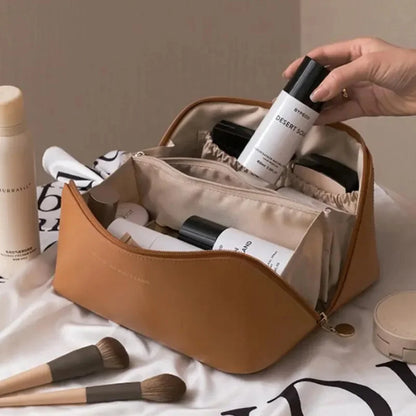 Fashion Portable PU Leather Large Capacity Travel Cosmetic Bags Makeup Pouch Women Waterproof Bathroom Multifunction Wash Bag - Smarsty