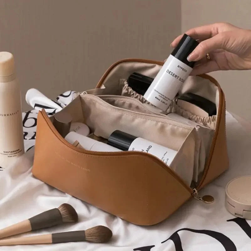 Fashion Portable PU Leather Large Capacity Travel Cosmetic Bags Makeup Pouch Women Waterproof Bathroom Multifunction Wash Bag - Smarsty