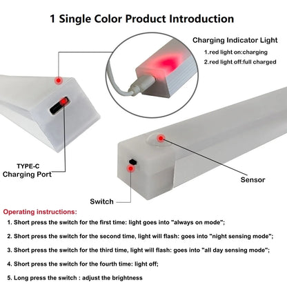 USB Rechargeable Motion Sensor LED Night Light Bar - Smarsty