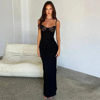 Lace Trim Sexy Backless Party Club Birthday Maxi Y2K Dress for Women Summer 2024 Sleeveless Bodycon Split Long Dresses Outfits