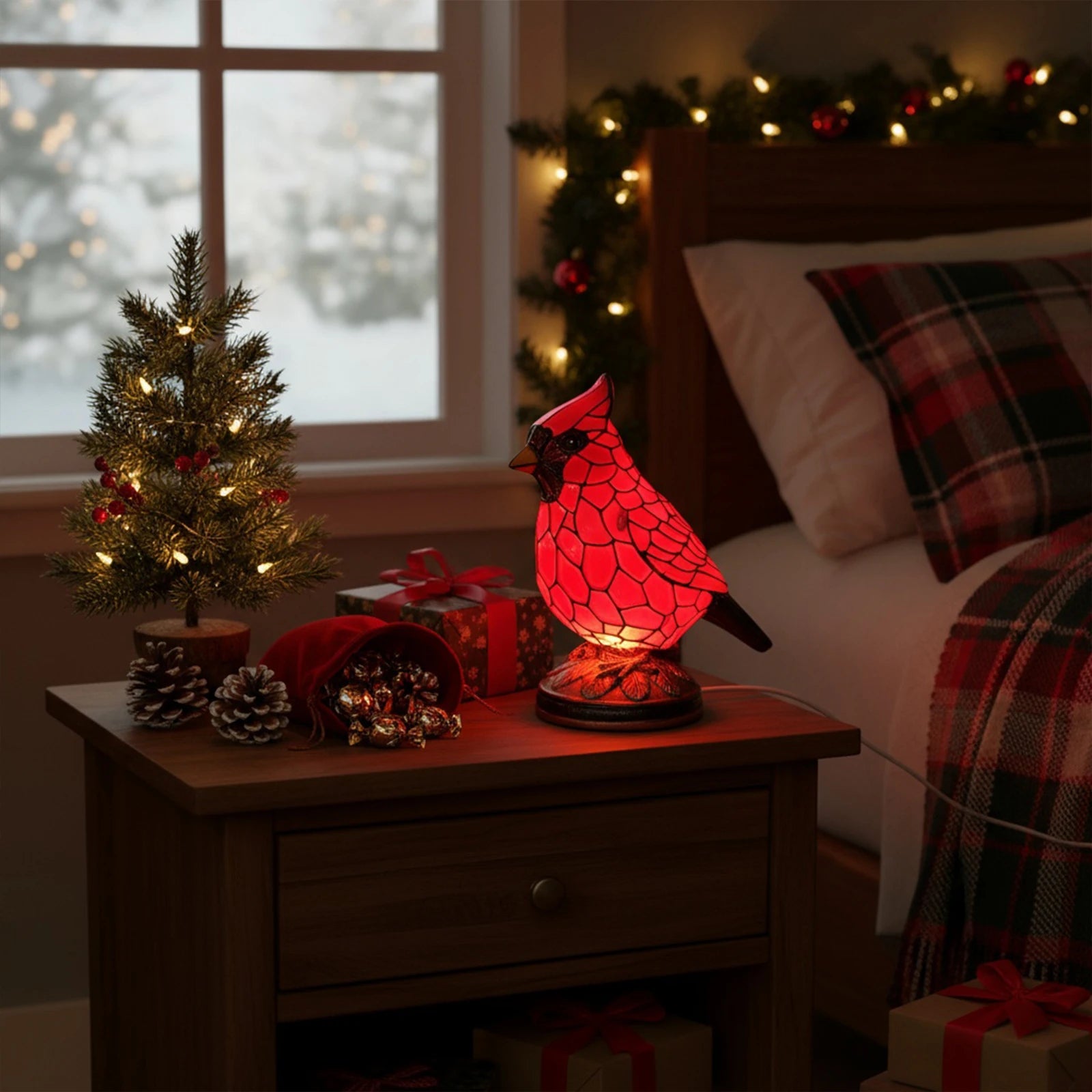 Christmas Bird Desk Lamp Resin Bird Lamps for Home Decor Art Decoration Tabletop Light with Soft Glow for Dormitory Offices Desk