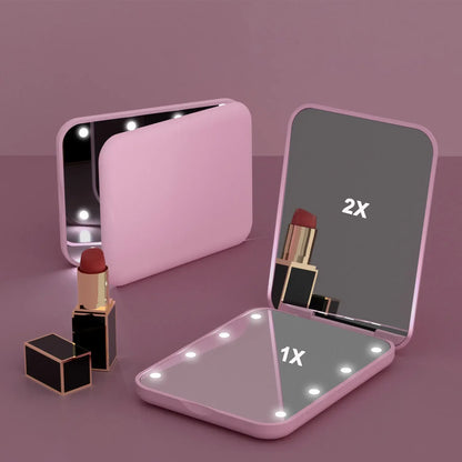 Mini LED Makeup Mirror Portable Vanity Mirrors with Light 1X 2X Magnifying Pocket Mirror Foldable Cosmetic Vanity Mirrors