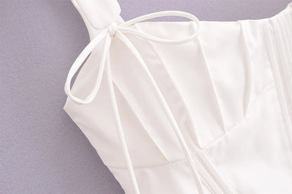 Chu Sau beauty 2024 Women Fashion Sweet Square Collar Tank Top Sexy Backless Chic Fish Bone Cropped Tops Palace Style Corset Top