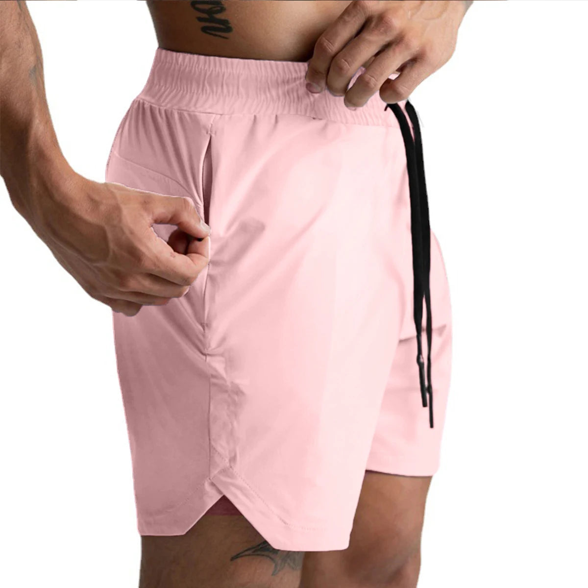 2024 New Men's Shorts Single-Layer Woven Quick Dry Solid Color Running Fitness Sports Casual American Fifth Pants Comfortable - Smarsty
