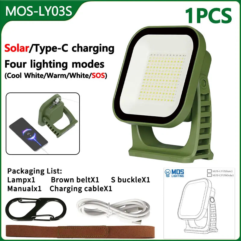 MOSLIGHTING Solar Chargin Tent Strong Light with Magnet Zoom Portable Torch Camping lantern Work Maintenance Lighting 80W LED