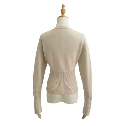 Tossy Autumn Fashion Knitwear Cardigan Top Women's Ribbed Patchwork Slim Casual Cropped Inner Top Women's Knit Cardigan Outwear - Smarsty