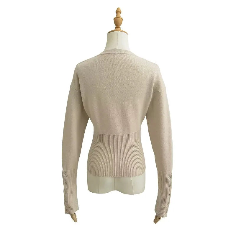 Tossy Autumn Fashion Knitwear Cardigan Top Women's Ribbed Patchwork Slim Casual Cropped Inner Top Women's Knit Cardigan Outwear - Smarsty