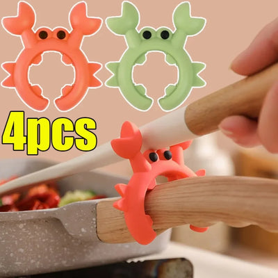 4/1PCS Silicone Spatula Rack Small Crab Anti Scalding Overflow Pot Clip Spoon Holder Clip Universal Shovel Rack Kitchen Gadget by Smarsty