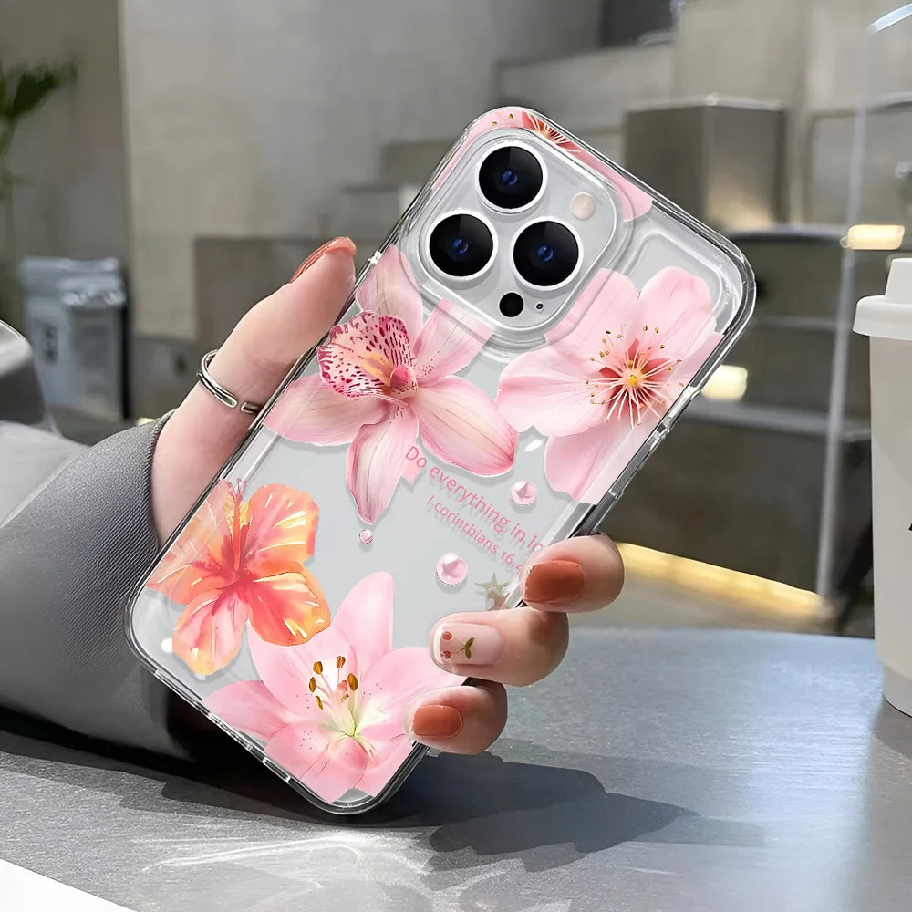 Clear Floral Pattern Phone Case For iPhone 7 To 16 - Smarsty