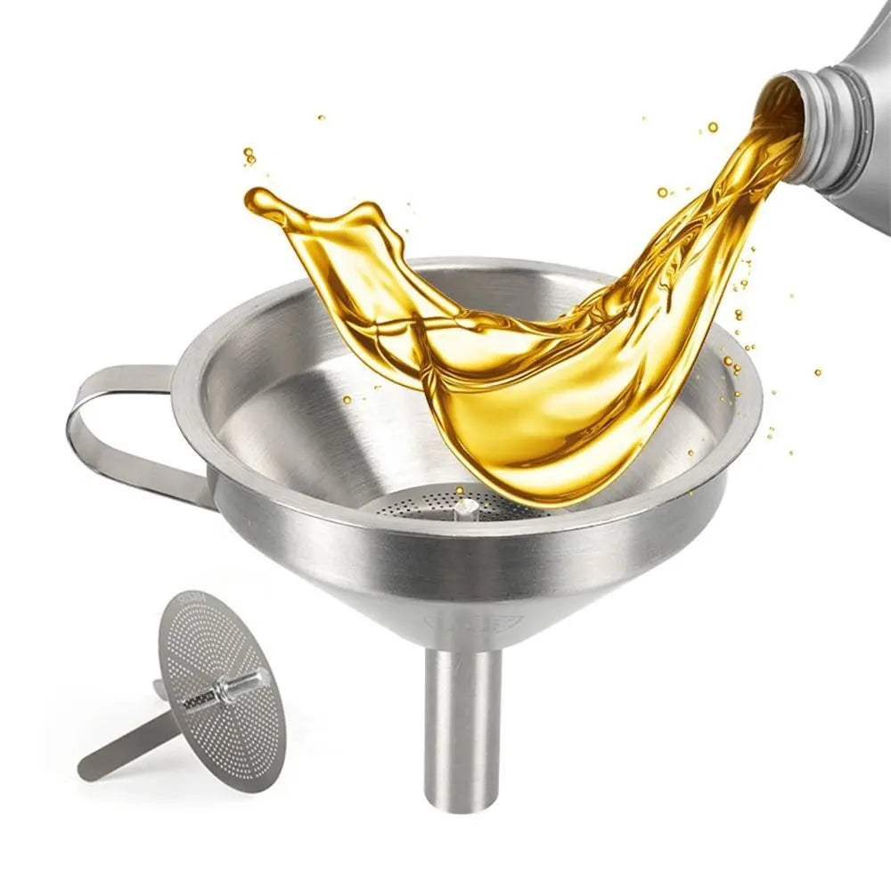 Stainless Steel Funnel Kitchen Oil Liquid Metal Funnel with Detachable Filter Wide Mouth Funnel for Canning Kitchen Tools
