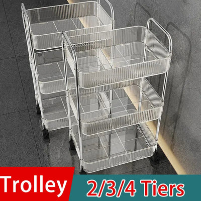 Mobile Shelf with Wheel Multi-Layers Storage Rack Home Trolley for Snacks Cosmetic Sundries Organizer 2/3/4 Tiers Rolling Cart by Smarsty