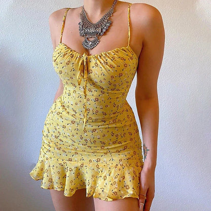 Women's Sexy Casual Home Small Floral Camisole Dress Summer Comfortable Skirt - Smarsty