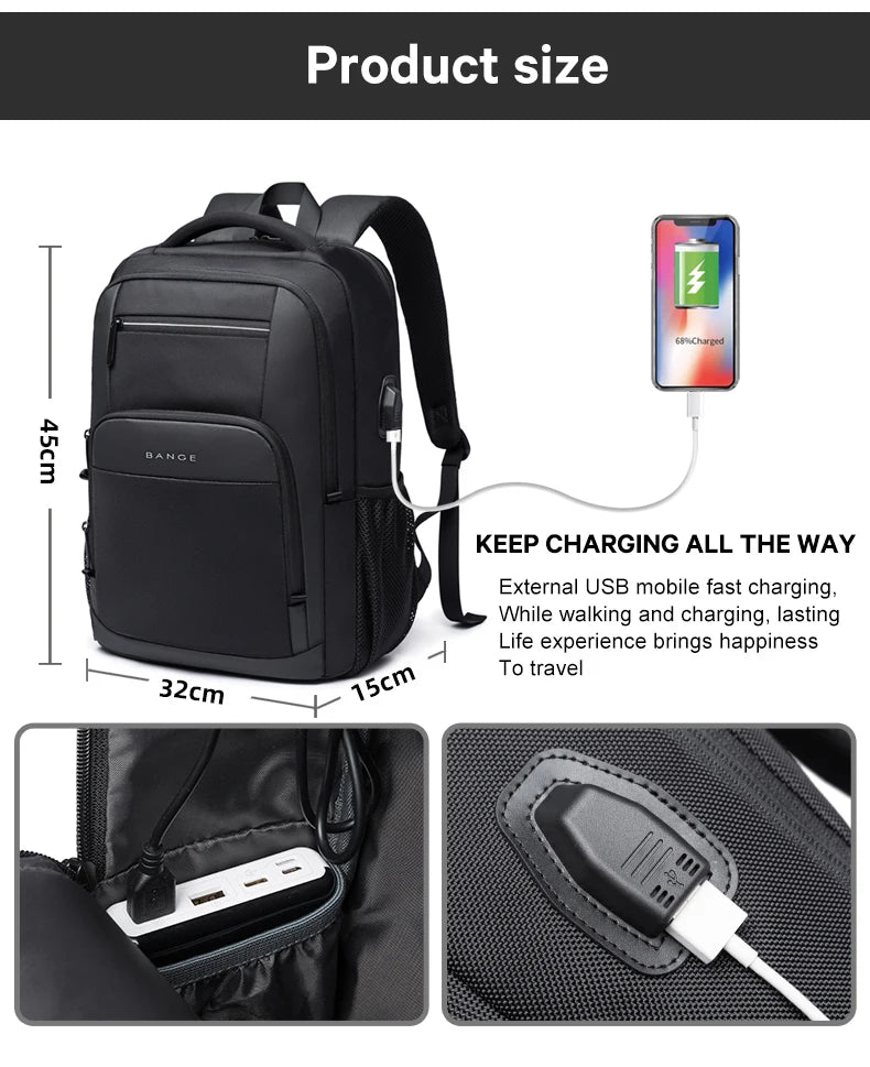 BANGE Sling Travel Laptop Backpack Fits 15.6 Inch Laptop for Men and Women Waterproof with Side Mesh Pocket USB Charging Port - Smarsty