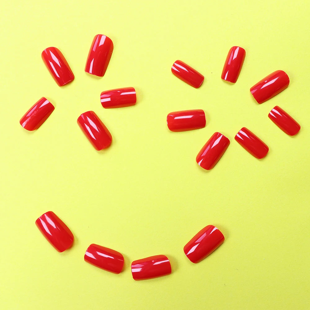 24PCS Short Square Red Full Cover Fake Nails - Smarsty