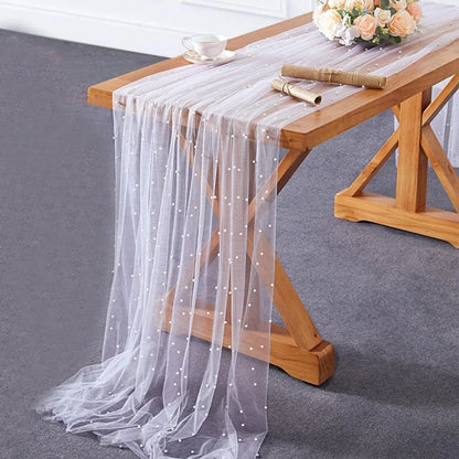White Pearl Lace Table Runner for Elegant Events - Smarsty