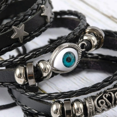 5pcs Evil Eye Braided Leather Bracelet Set - Smarsty