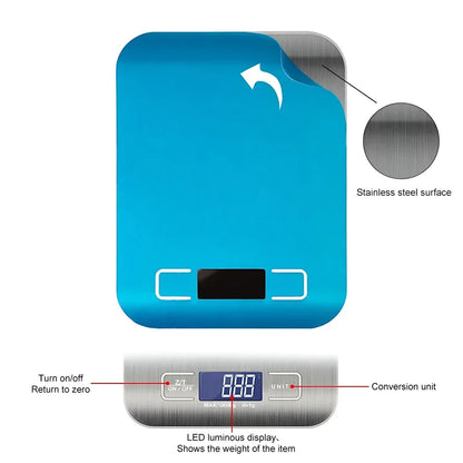 5kg/1g Digital Kitchen Scale LED Stainless Steel High-precision Electronic Scales Home Jewelry Food Weighing Baking Tools