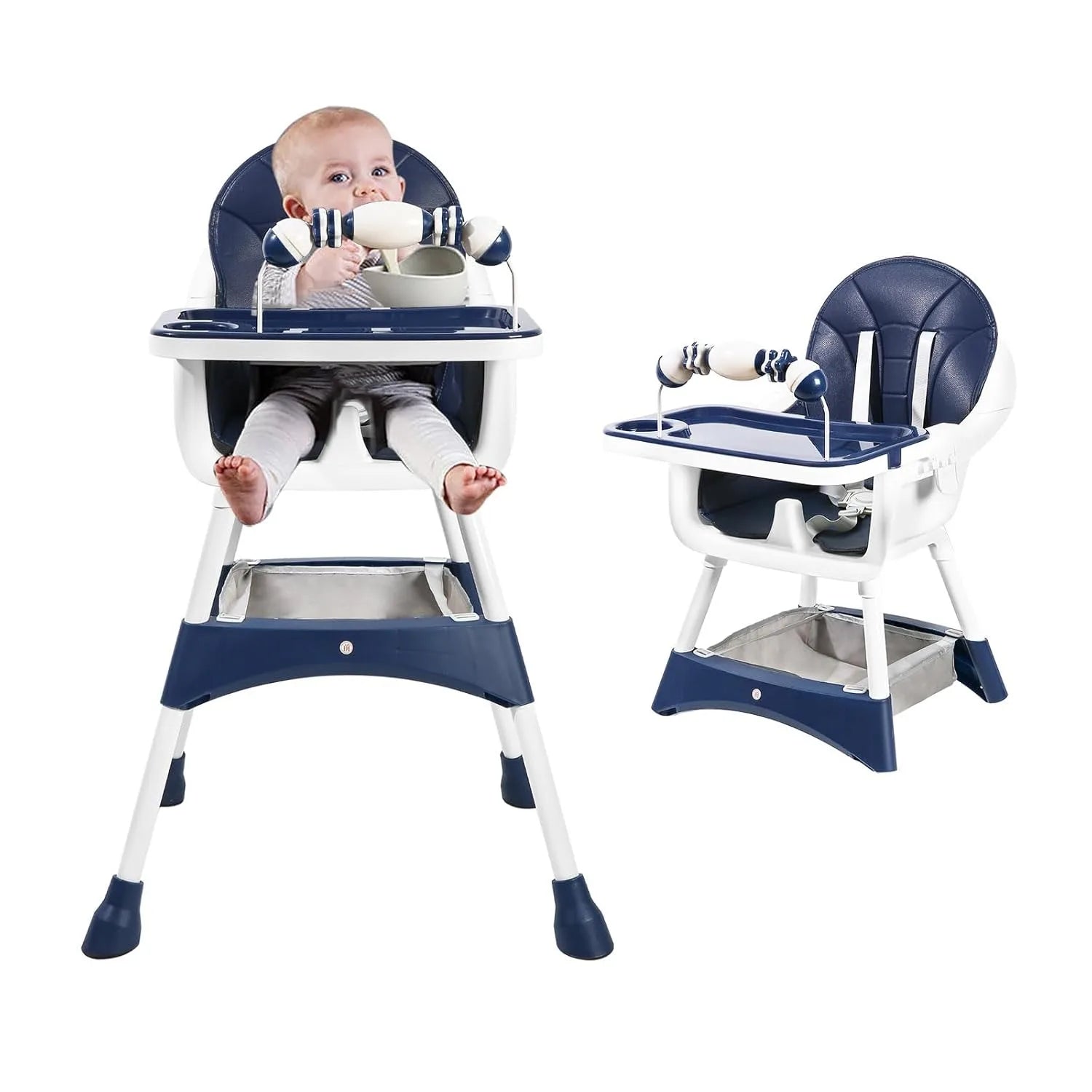 Convertible Foldable High Chair – Easy to Clean, Padded Seat with Footrest, Tray & Cup Holder (6 Months-3 Years, 15kg Max)